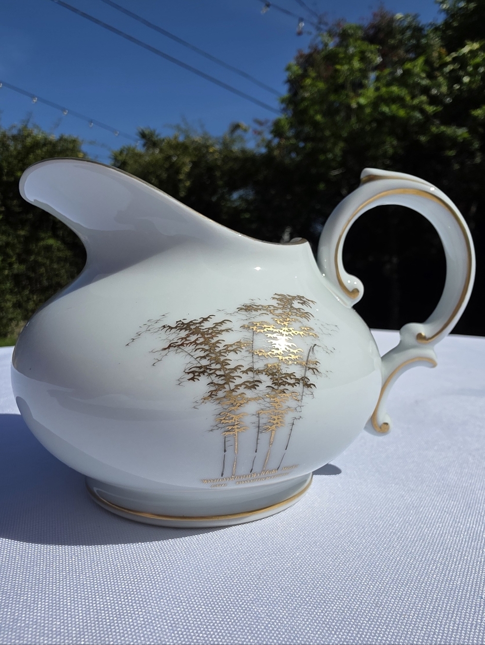 Fukagawa Arita Hand Painted Creamer Pitcher Gold Bamboo Made in Japan